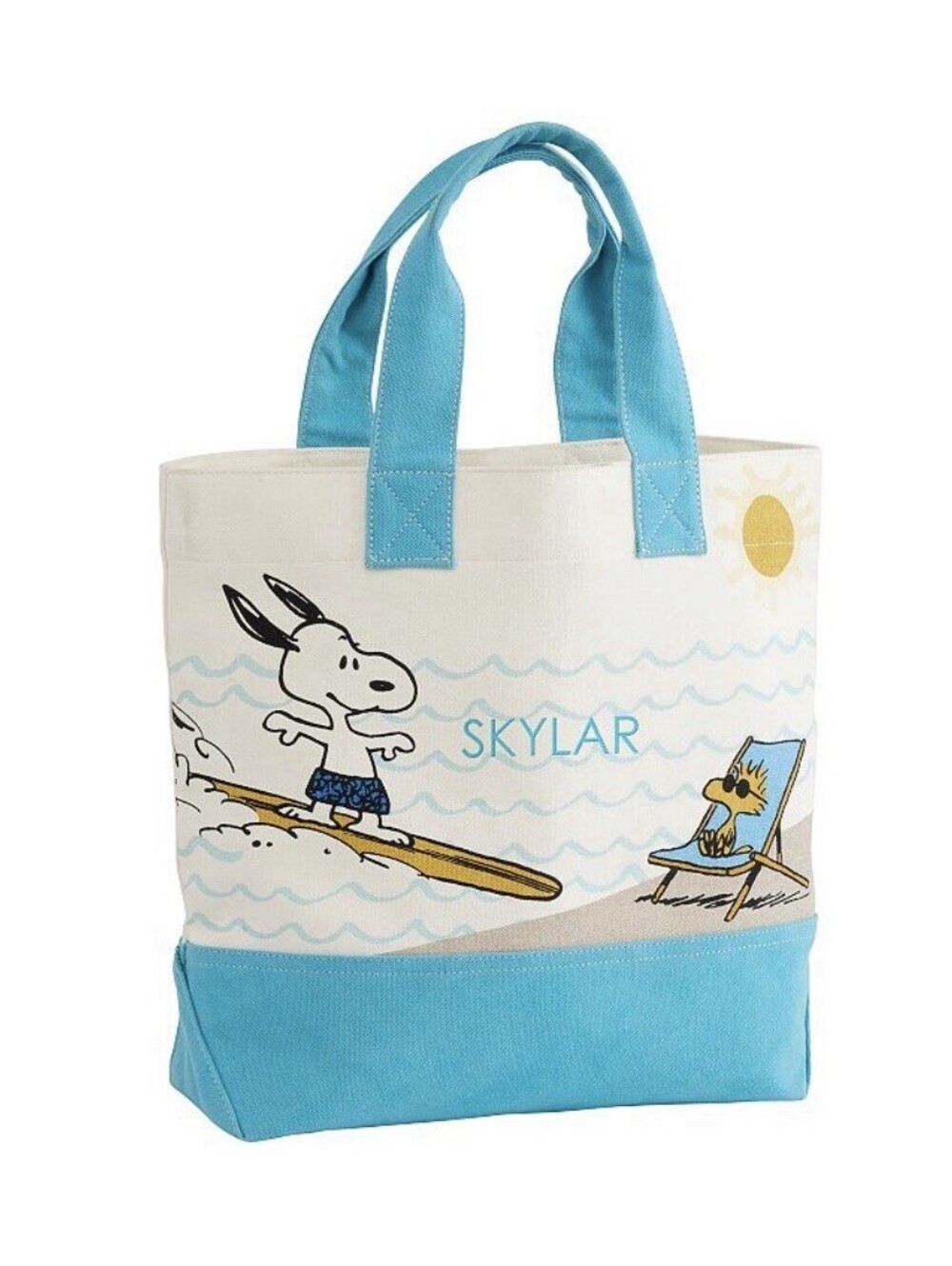 Pottery Barn Kids Peanuts Snoopy Surfing  Tote Bag NWT